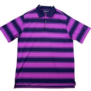 Nike Dri-FIT Polo Shirt Mens Large Purple Navy Stripe Golf Performance Stretch